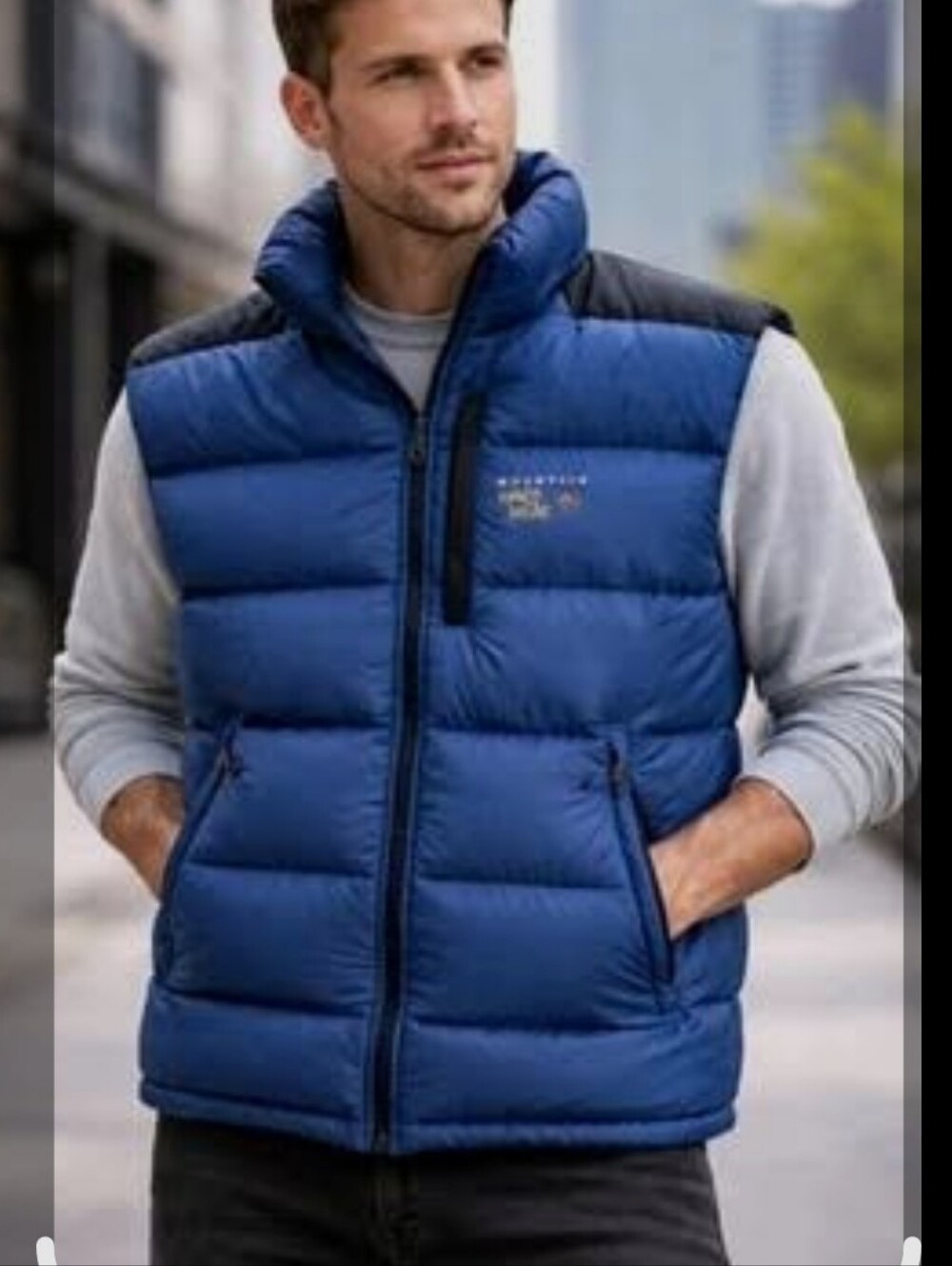 Mountain Hardwear Blue Quilted Goose Down Vest with Black Shoulders Size L
